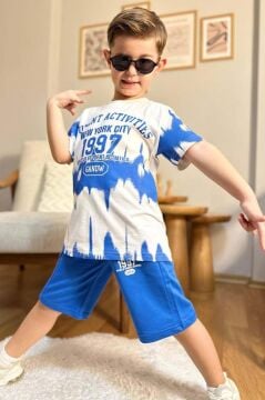 Erkek Çocuk New York City ve Yazı Baskılı T-Shirt Mavi Şortlu Takım