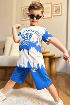 Erkek Çocuk New York City ve Yazı Baskılı T-Shirt Mavi Şortlu Takım