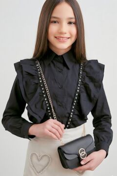 Kız Çocuk Kristal Taşlı Kalp Figürlü Beyaz Etekli Takım