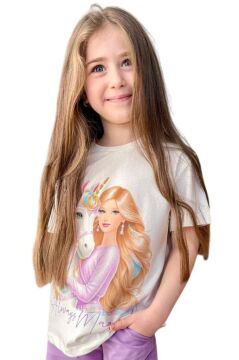 Kız Çocuk Üzeri Digital Bebek ve At Baskılı Penye T-Shirt Lila Şortlu Takım