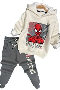 Erkek Çocuk Örümcek Adam Digital Baskılı Kapşonlu Sweat Gri Eşofman Takım