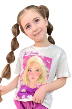 Kız Çocuk Papatya Ve The Beauty Yazı Baskılı Penye T-Shirt Mor Şortlu Takım