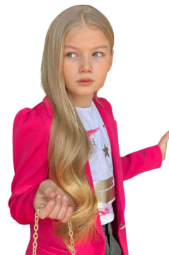 Kız Çocuk Baskılı T-shirt Bol Kesim Yıldız Detaylı Jean Pantolon Fuşya Blazer Ceket Alt Üst Takım