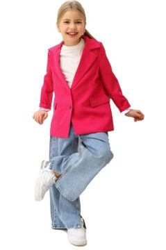 Kız Çocuk Bol Kesim Pantolon ve Blazer Ceket Pembe Alt Üst Takım
