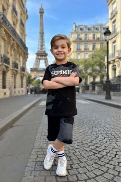 Erkek Çocuk Holidays Summer Detaylı Cepli ve İpli Siyah Şortlu Takım