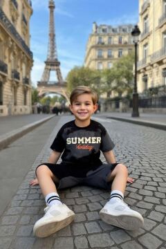 Erkek Çocuk Holidays Summer Detaylı Cepli ve İpli Siyah Şortlu Takım