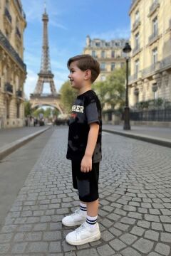 Erkek Çocuk Holidays Summer Detaylı Cepli ve İpli Siyah Şortlu Takım