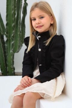 Kız Çocuk Puantiyeli Etek ve Denim Ceketli Siyah Etekli Takım