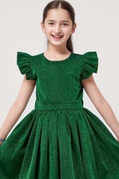 Kız Çocuk Parıldayan Yeşil Elbise