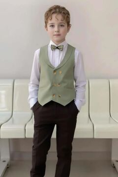 Erkek Bebek Takım Elbise New Düğmeli Yelek Yeşil Alt Üst Takım