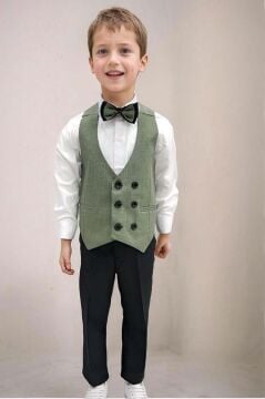 Erkek Bebek Takım Elbise New Düğmeli Yelek Yeşil Alt Üst Takım