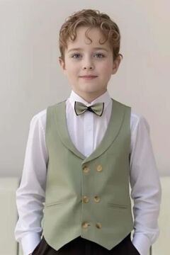 Erkek Bebek Takım Elbise New Düğmeli Yelek Yeşil Alt Üst Takım
