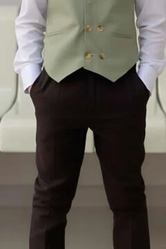 Erkek Bebek Takım Elbise New Düğmeli Yelek Yeşil Alt Üst Takım