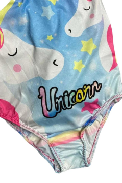Kız Çocuk Unicorn Baskılı Beyaz Mikro Mayo