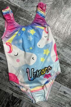 Kız Çocuk Unicorn Baskılı Beyaz Mikro Mayo