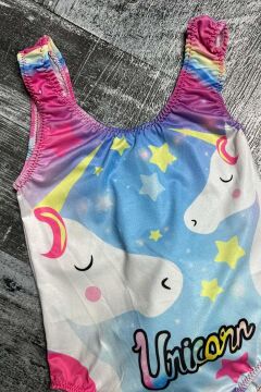 Kız Çocuk Unicorn Baskılı Beyaz Mikro Mayo