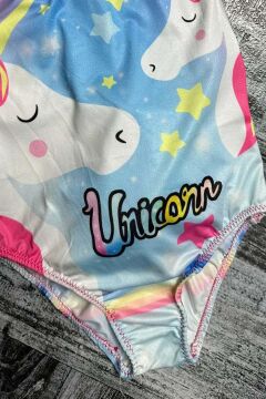 Kız Çocuk Unicorn Baskılı Beyaz Mikro Mayo