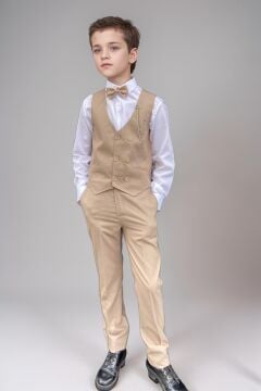 Erkek Çocuk Cepken Yelekli Camel Takım Elbise 10-14 Yaş