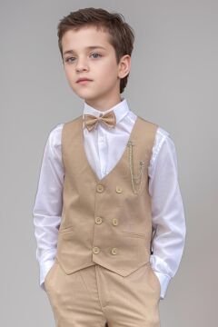 Erkek Çocuk Cepken Yelekli Camel Takım Elbise 10-14 Yaş