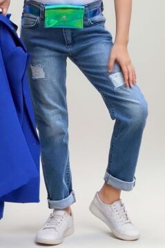 Kız Çocuk Üzeri Harf Pulpayet Tişört ve Jean Saks Mavisi Blazer Ceket Alt Üst Takım
