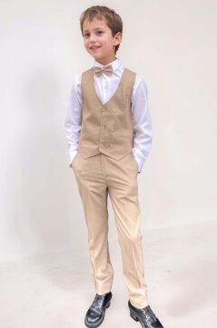 Erkek Çocuk Cepken Yelekli Camel Takım Elbise 5-9 Yaş