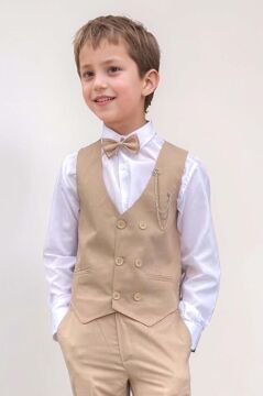 Erkek Çocuk Cepken Yelekli Camel Takım Elbise 5-9 Yaş