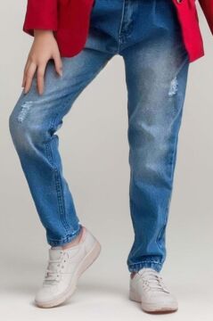 Kız Çocuk Kalp ve Little Baskılı Tişört ve Jean Kırmızı Blazer Ceket Alt Üst Takım