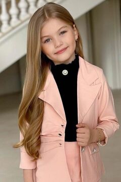 Kız Çocuk Palyaço Yaka Kolsuz Bluz Taş Düğme Detaylı Blazer Ceket Pudra Alt Üst Takım