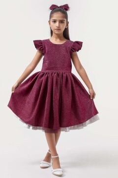 Kız Çocuk Parıldayan Magenta Mor Elbise