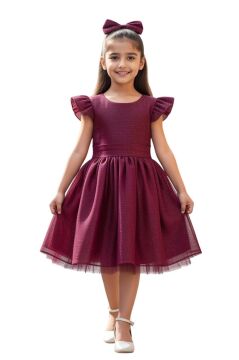 Kız Çocuk Parıldayan Magenta Mor Elbise