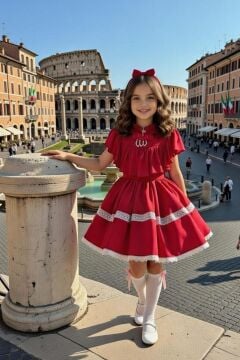 Kız Çocuk Göğsü ve Omuzları Fırfırlı Eteği Piliseli Dantel Şerit Detaylı Kolsuz Kırmızı Elbise