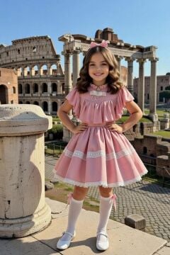 Kız Çocuk Göğsü ve Omuzları Fırfırlı Eteği Piliseli Dantel Şerit Detaylı Kolsuz Pembe Elbise