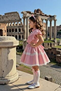 Kız Çocuk Göğsü ve Omuzları Fırfırlı Eteği Piliseli Dantel Şerit Detaylı Kolsuz Pembe Elbise