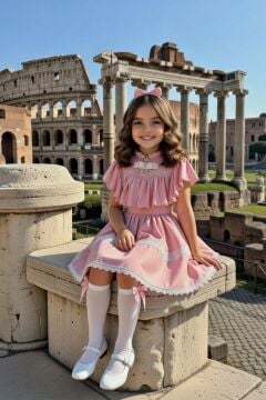 Kız Çocuk Göğsü ve Omuzları Fırfırlı Eteği Piliseli Dantel Şerit Detaylı Kolsuz Pembe Elbise