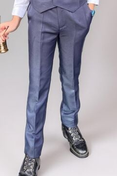 Erkek Çocuk Cepken Yelekli Şal Yaka Lacivert Takım Elbise 10-16 Yaş