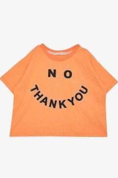 Kız Çocuk Simli Thank You Yazı Baskılı Turuncu Crop