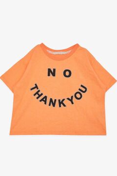 Kız Çocuk Simli Thank You Yazı Baskılı Turuncu Crop