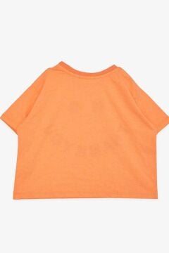Kız Çocuk Simli Thank You Yazı Baskılı Turuncu Crop