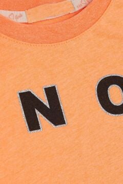 Kız Çocuk Simli Thank You Yazı Baskılı Turuncu Crop