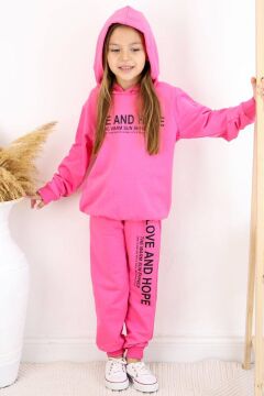 Kız Çocuk Love And Hope Basklı Penye Sweatshirt Pembe Eşofman Takım