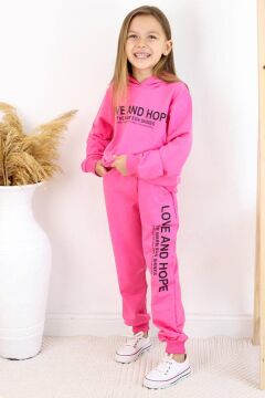 Kız Çocuk Love And Hope Basklı Penye Sweatshirt Pembe Eşofman Takım