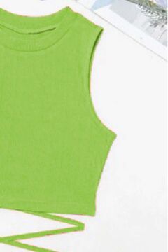 Kız Çocuk Sıfır Kol İp Bağlama Detaylı Somon Yeşil Crop