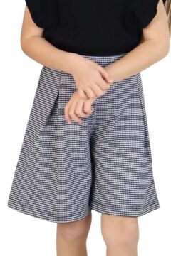 Kız Çocuk Bisiklet Yaka Kolları Salaş Ve Fırfır Detaylı Bluz Kare Desenli Fitilli Şortlu Takım