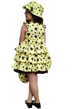 Kız Çocuk Kat Kat Fırfırlı Etek Ucu Tüllü Üzeri Üzeri Benekli Sarı Elbise