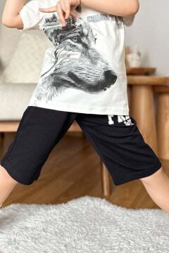 Erkek Çocuk Kurt Ve Free Wolf Yazı Baskılı Siyah Şortlu Takım