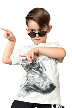 Erkek Çocuk Kurt Ve Free Wolf Yazı Baskılı Siyah Şortlu Takım