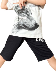 Erkek Çocuk Kurt Ve Free Wolf Yazı Baskılı Siyah Şortlu Takım