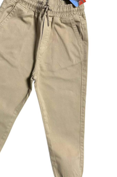 Erkek Çocuk Beli Lastikli İp Detaylı Gabardin Jogger Krem Kot Pantolon