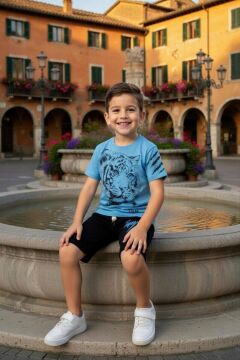 Erkek Çocuk Kaplan Figür Detaylı Tiger Yazılı Şortlu Takım