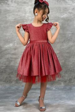 Kız Çocuk Parıldayan Nar Çiçeği Elbise